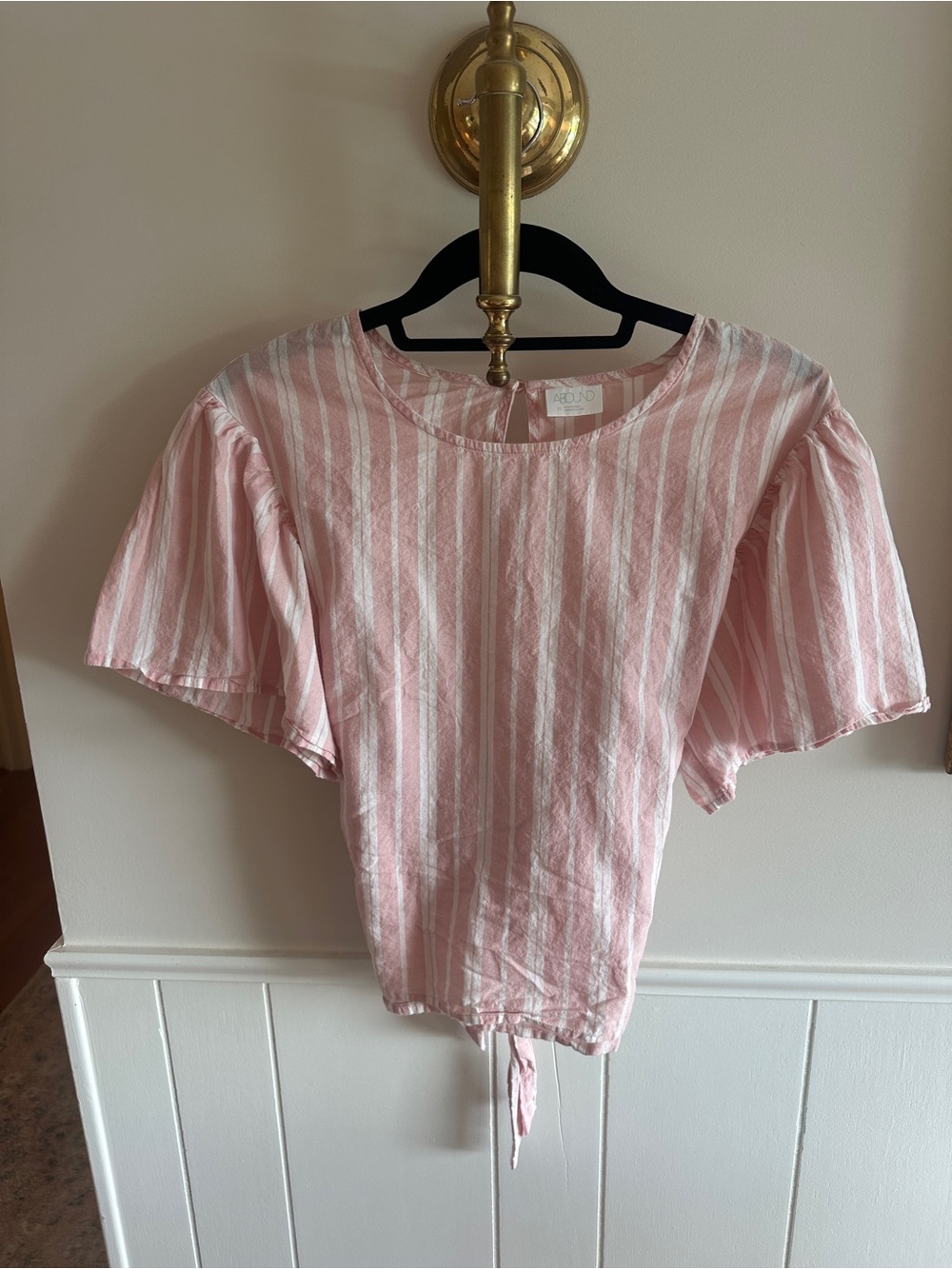 Pink and White Striped Tie-Front Blouse